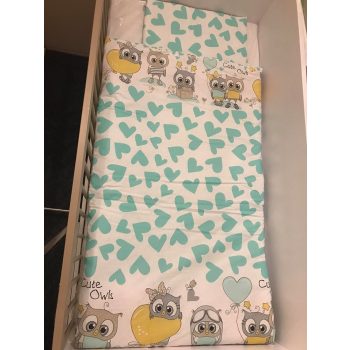 Pamut Babaágynemű, 2 részes - baglyos szívecskés