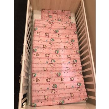 Pamut Babaágynemű, 2 részes - pink baglyos