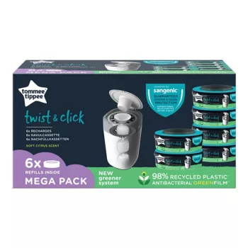   Tommee Tippee pelenkacsomagoló utántöltő 6db,  pelenkatároló szemetessel Twist & Click