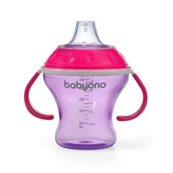   BabyOno itatópohár - csöpögésmentes puha csőrrel 3hó 180ml pink  1456/02