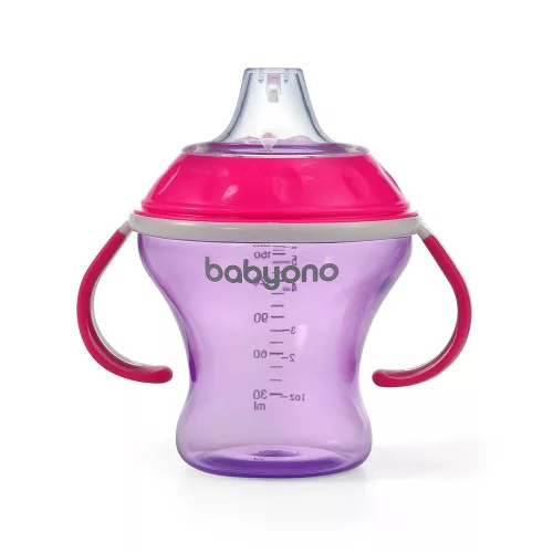 BabyOno itatópohár - csöpögésmentes puha csőrrel 3hó 180ml pink  1456/02