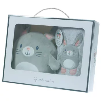   Gamberritos takaró wellsoft 80x110cm plüss játékkal szürke/rózsaszín nyuszi 10757