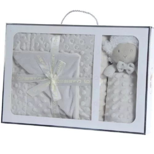 Gamberritos takaró plüss buborékos anyagú 80x110cm szundikendővel fehér bárány 10887