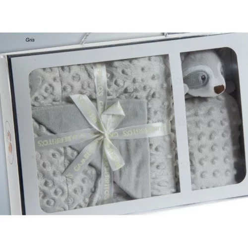 Gamberritos takaró plüss buborékos anyagú 80x110cm szundikendővel szürke mosómedve 10887