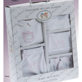   Gamberritos kiegészítő szett újszülötteknek 5 részes (sapka, kesztyű, nadrág, póló, előke) rózsaszín 10911