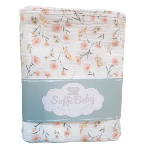 Soffi Baby takaró muszlin dupla virágmintás 70x90cm