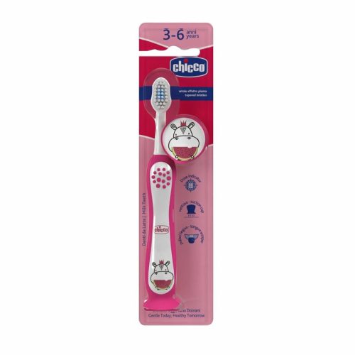 Chicco Fogkefe 3-6 év tejfogakhoz, tapadókorongos védőkupakkal
