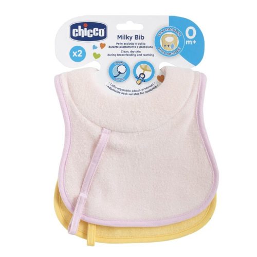 Chicco Milky Bib előke nedvszívó nyakrésszel és cumipánttal - 2 db szivacsbetétes előke