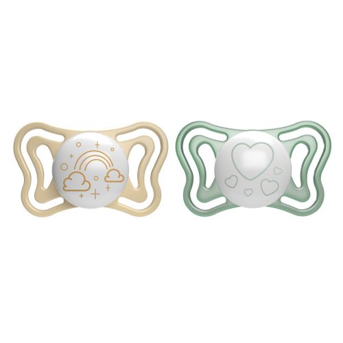 Chicco Physio Forma® Light Glow 2-6hó éjszakai cumi 2 db foszforeszkálós karimával