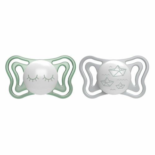 Chicco Physio Forma® Light Glow 16-36hó éjszakai cumi 2db foszforeszkálós karimával